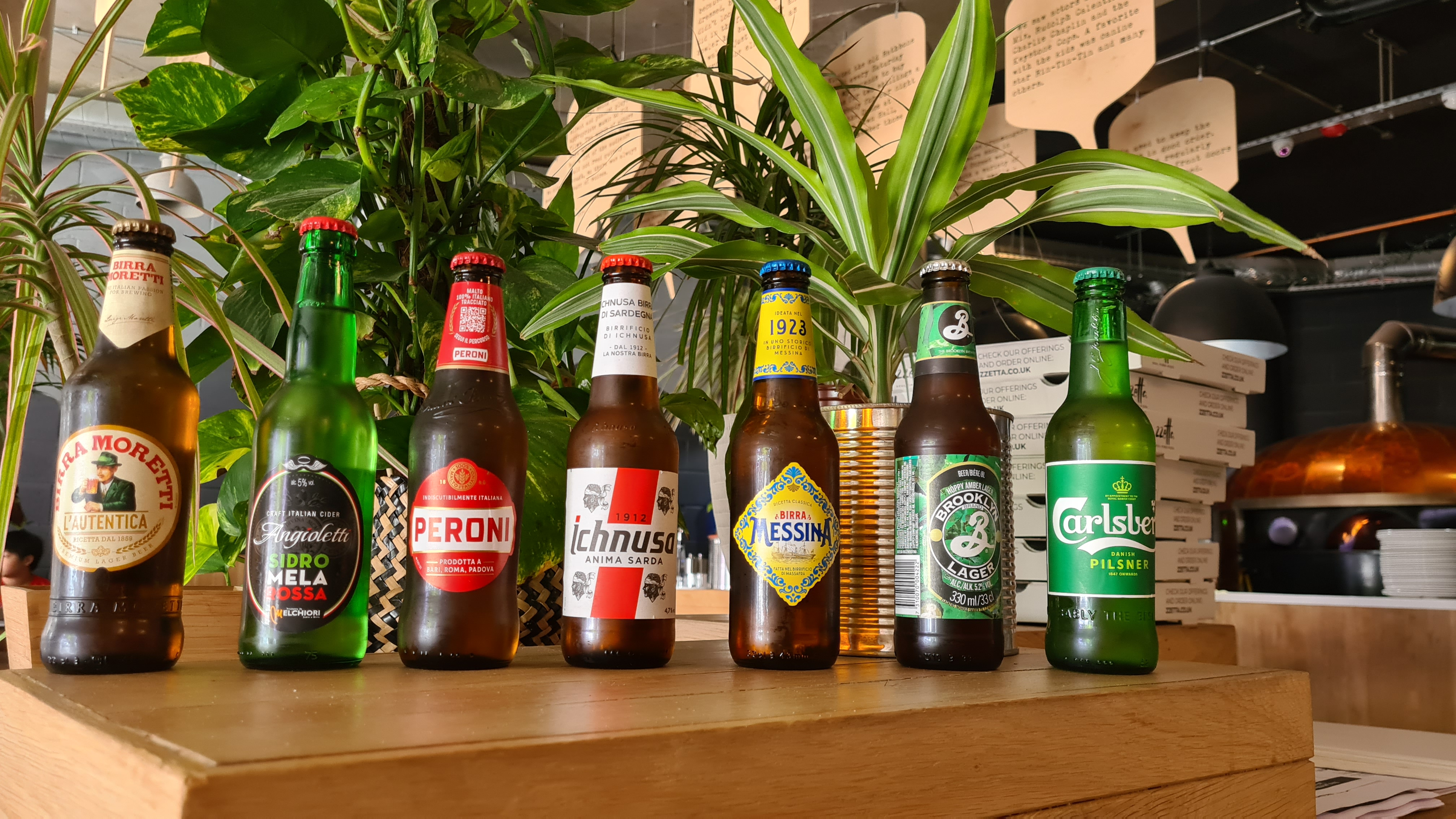 Beers served at Zzetta (Including: Morretti, Angioletti, Peroni, Ichnusa, Messina, Brooklyn Larger, and Carlsberg Pilsner)